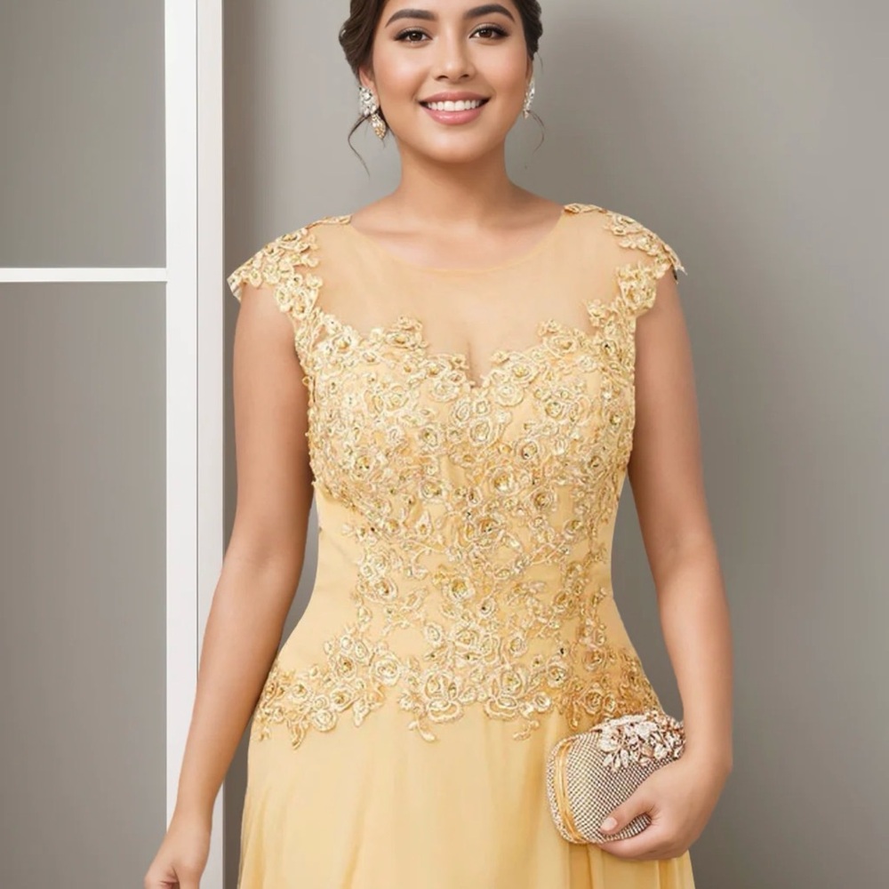 Elegant yellow Embellished Dress brand new never worn size 20